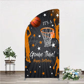 Aperturee - Aperturee Game Time Happy Birthday Half Moon Arch Backdrop Basketball and Hoop Sports Theme Slam Dunk Star Player Party Photo